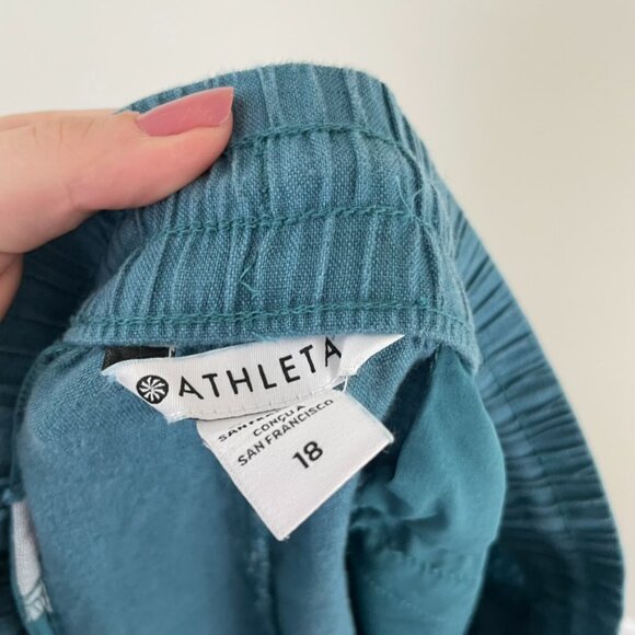 Athleta Retreat Linen High Rise Wide Leg Pants Borealis Green Size 18 - Picture 3 of 7